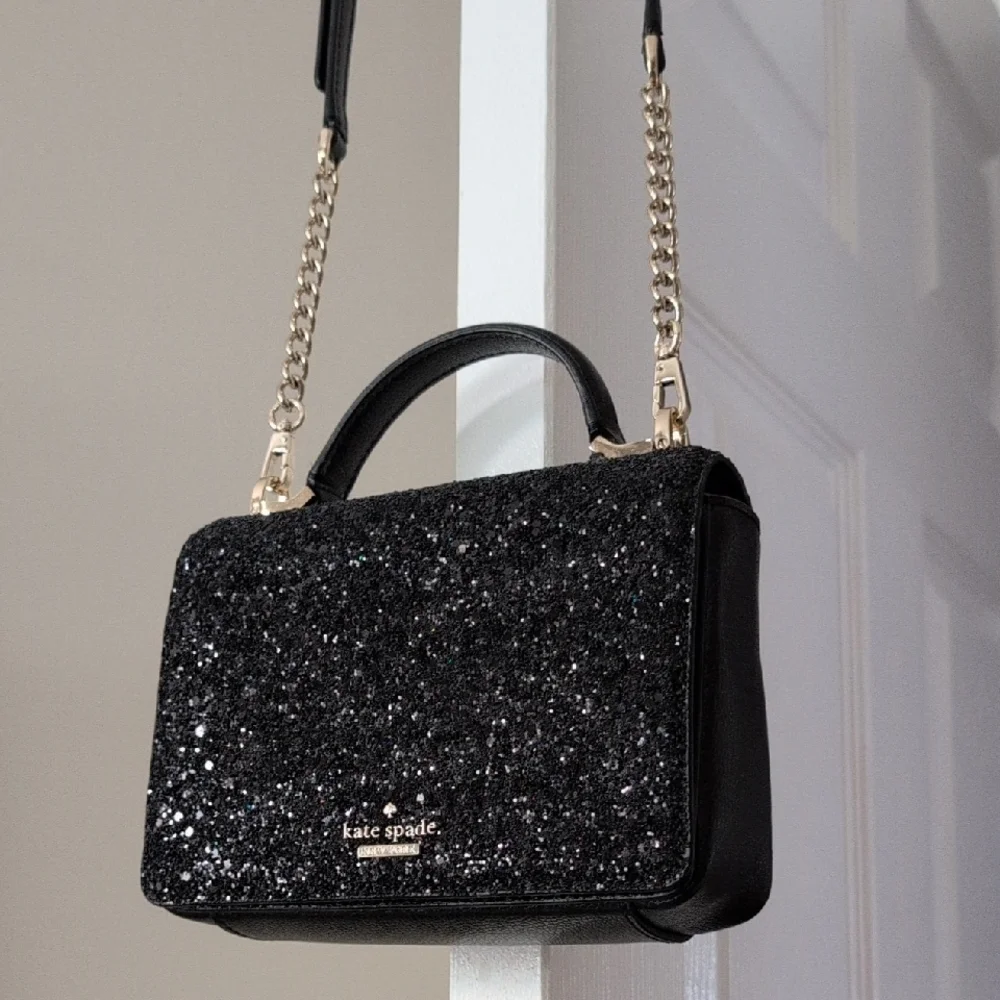 kate spade Black Glitter Crossbody Bag with Gold Chain